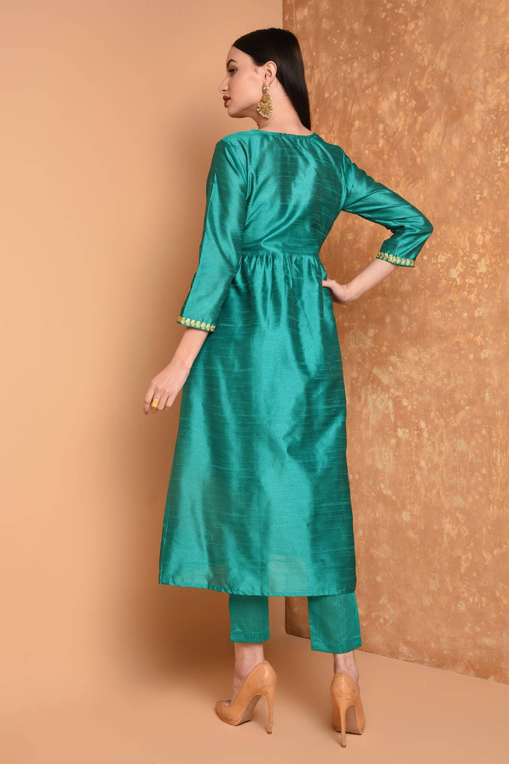 Teal Green Embroidered Kurta Set