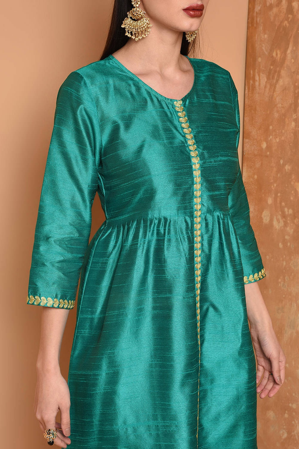 Teal Green Embroidered Kurta Set