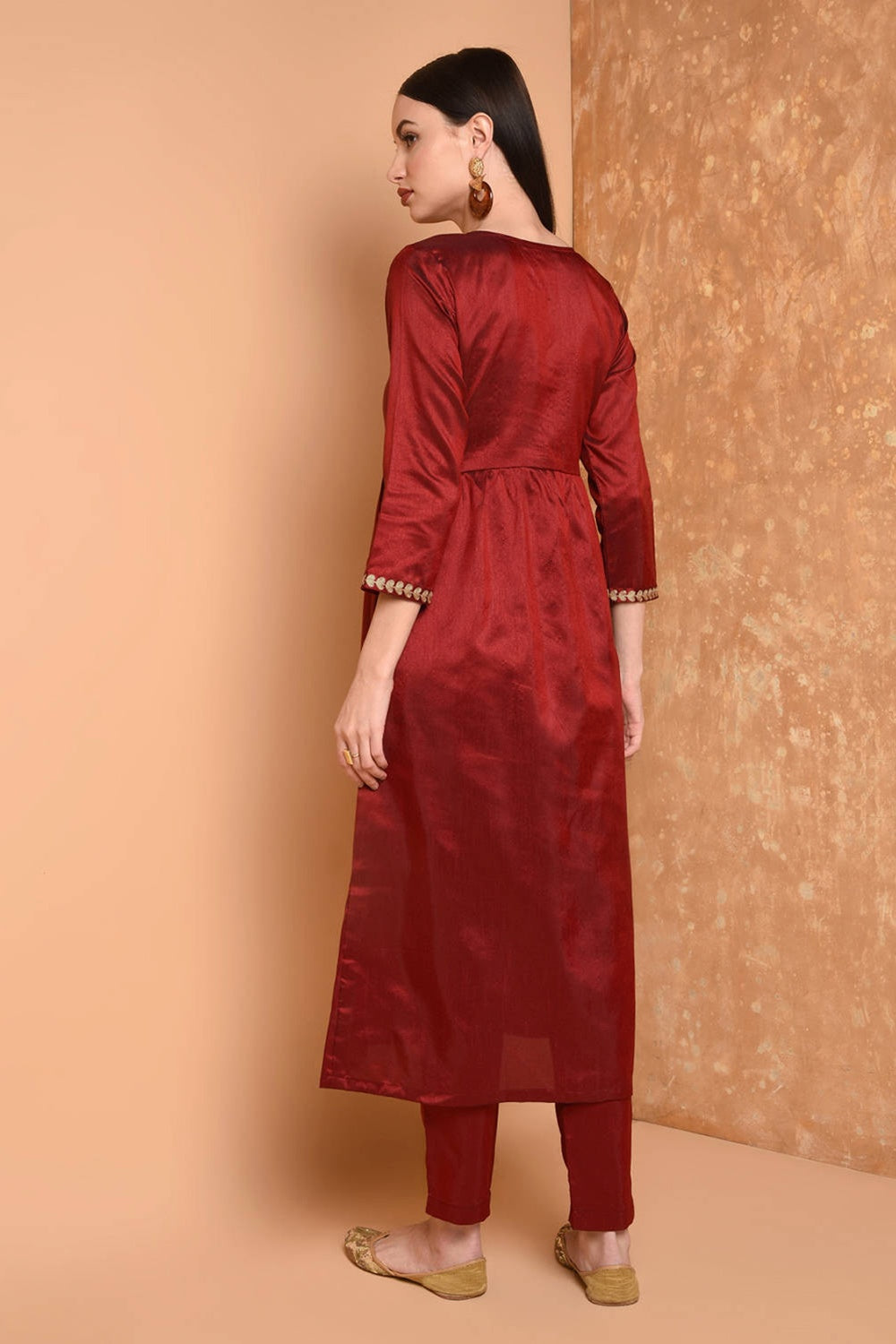 Maroon Embroidered Kurta Set