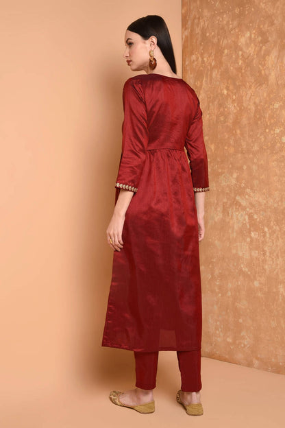 Maroon Embroidered Kurta Set