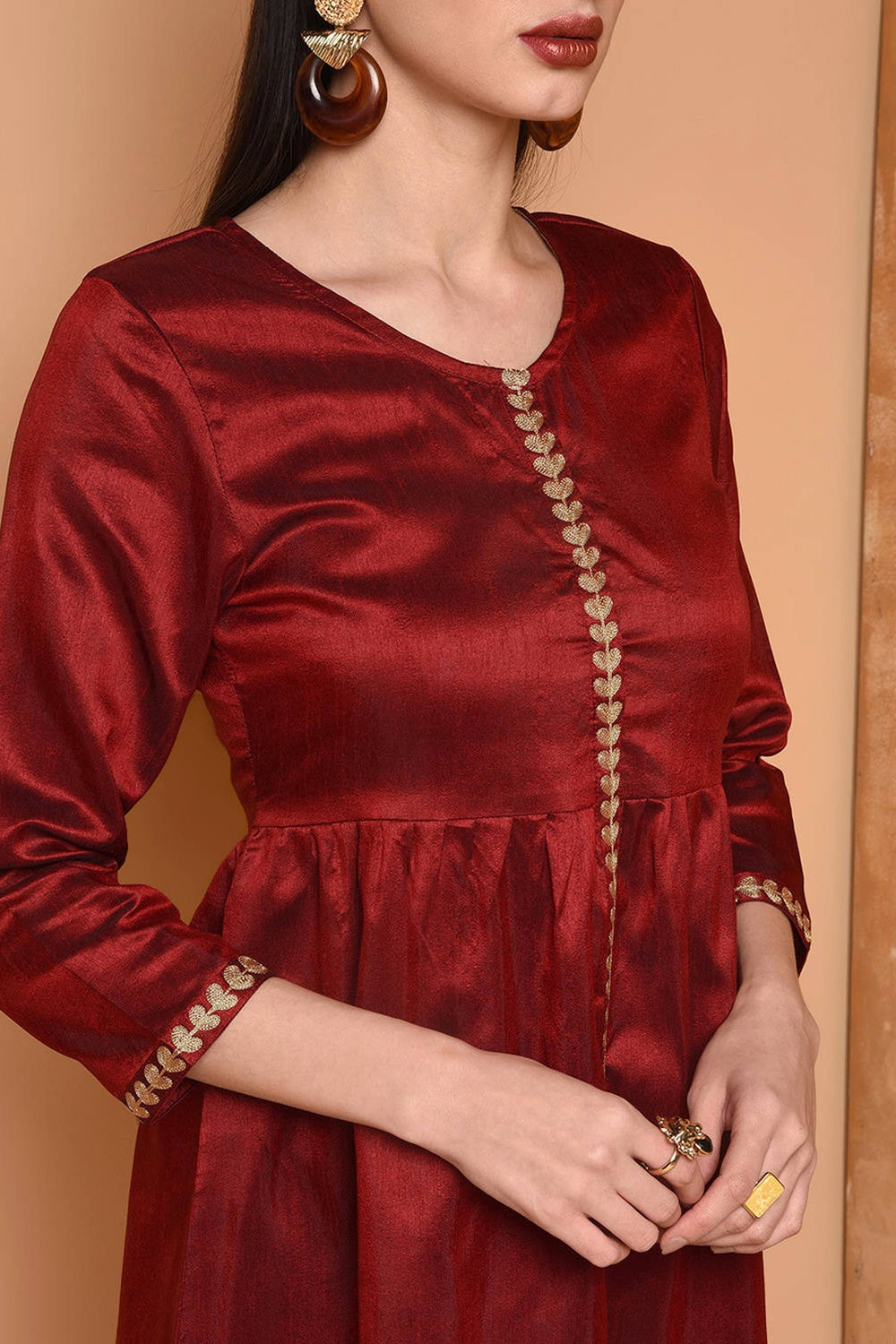 Maroon Embroidered Kurta Set