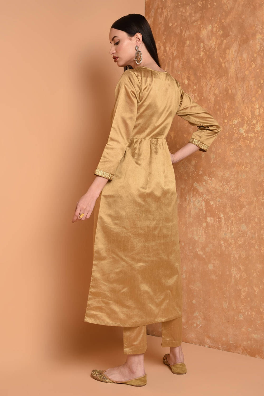 Beige Embroidered Kurta Set