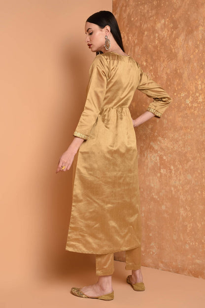 Beige Embroidered Kurta Set