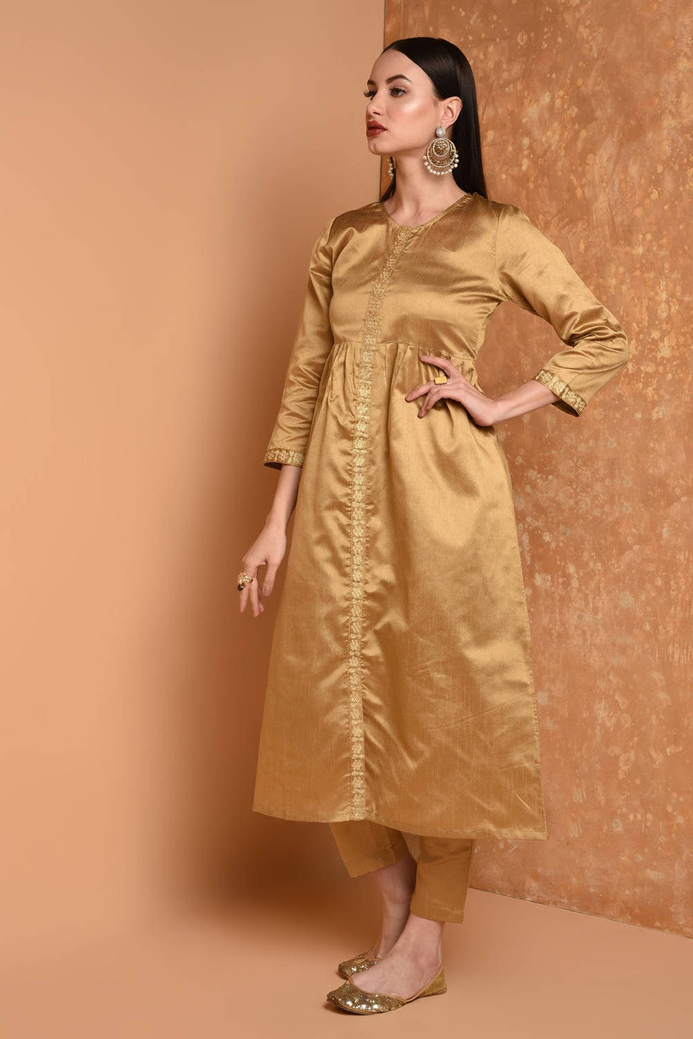 Beige Embroidered Kurta Set