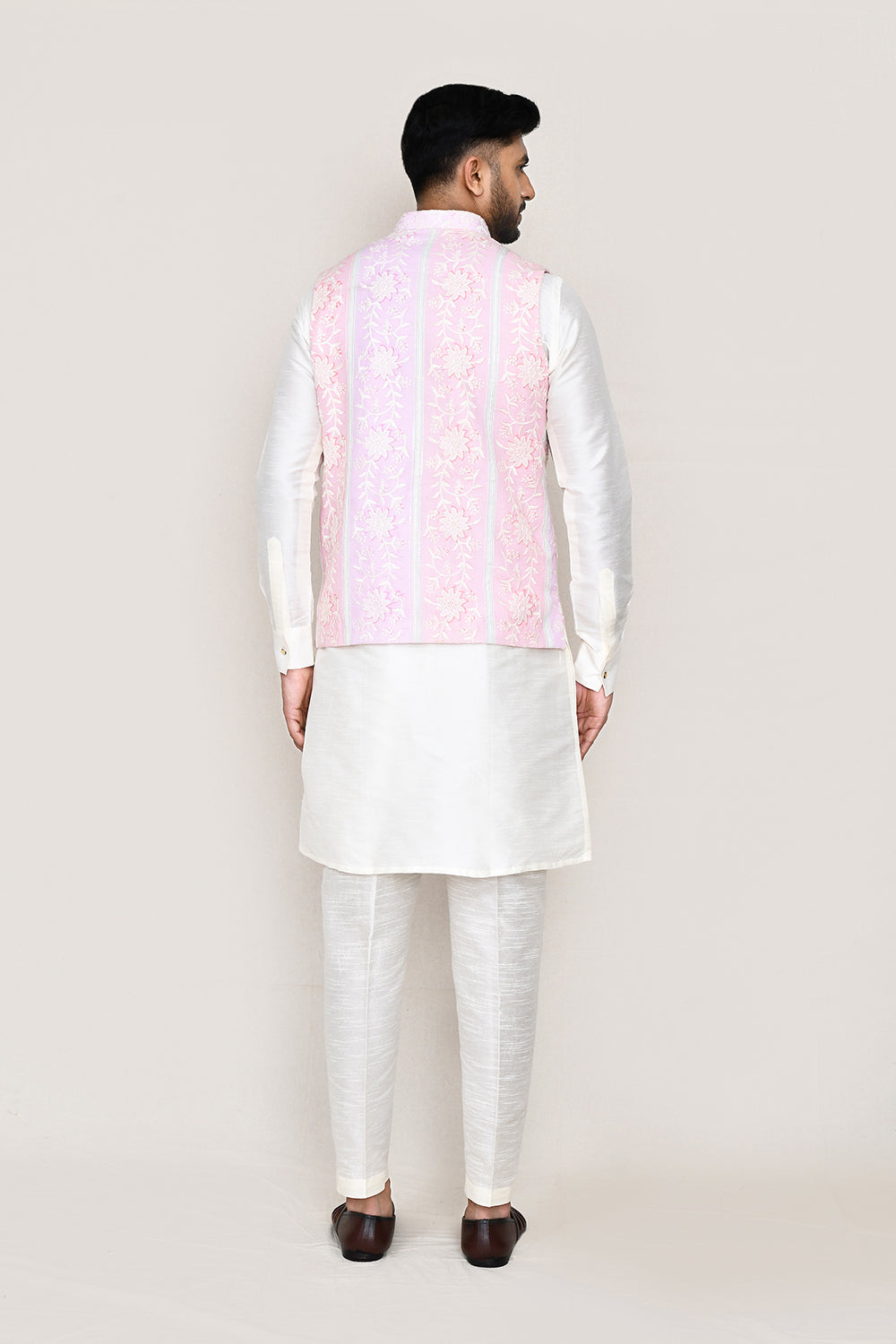 White Kurta with Straight Fit Pant And Jacket