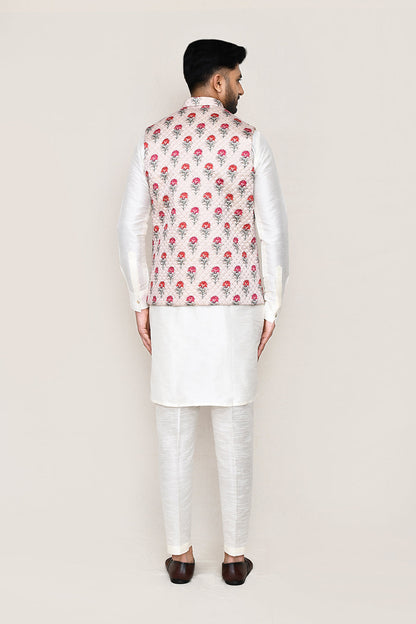 White Kurta with Straight Fit Pant And Jacket