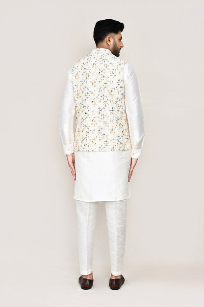 White Kurta with Straight Fit Pant And Jacket