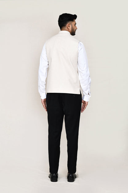 White Kurta with Straight Fit Pant And Jacket