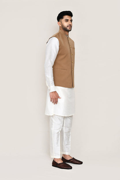 White Kurta with Straight Fit Pant And Jacket