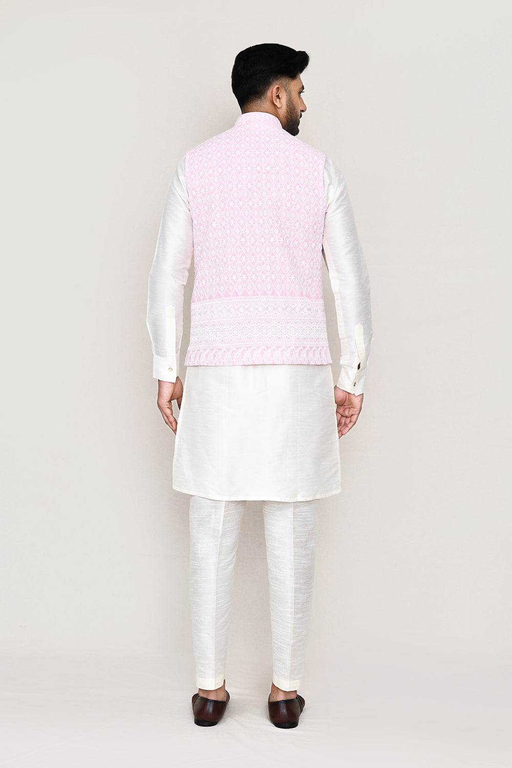 White Kurta with Straight Fit Pant And Jacket