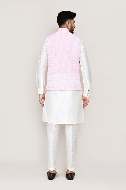White Kurta with Straight Fit Pant And Jacket