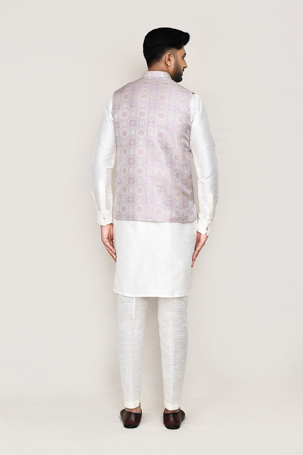 White Kurta with Straight Fit Pant And Jacket