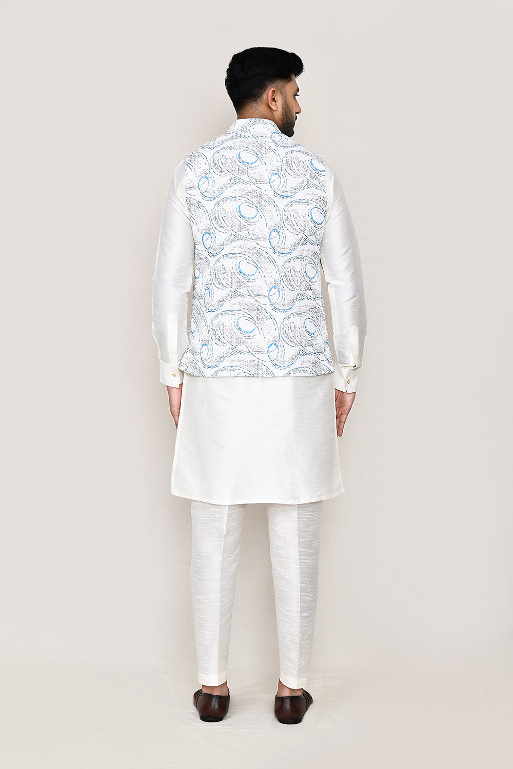 White Kurta with Straight Fit Pant And Jacket