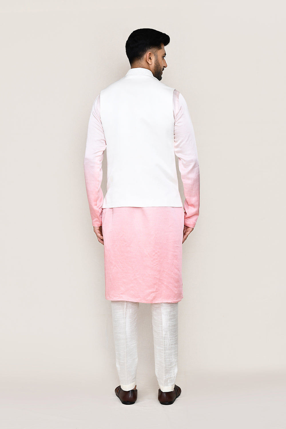 White Kurta with Straight Fit Pant And Jacket