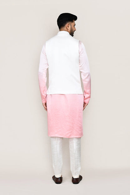 White Kurta with Straight Fit Pant And Jacket