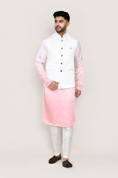 White Kurta with Straight Fit Pant And Jacket