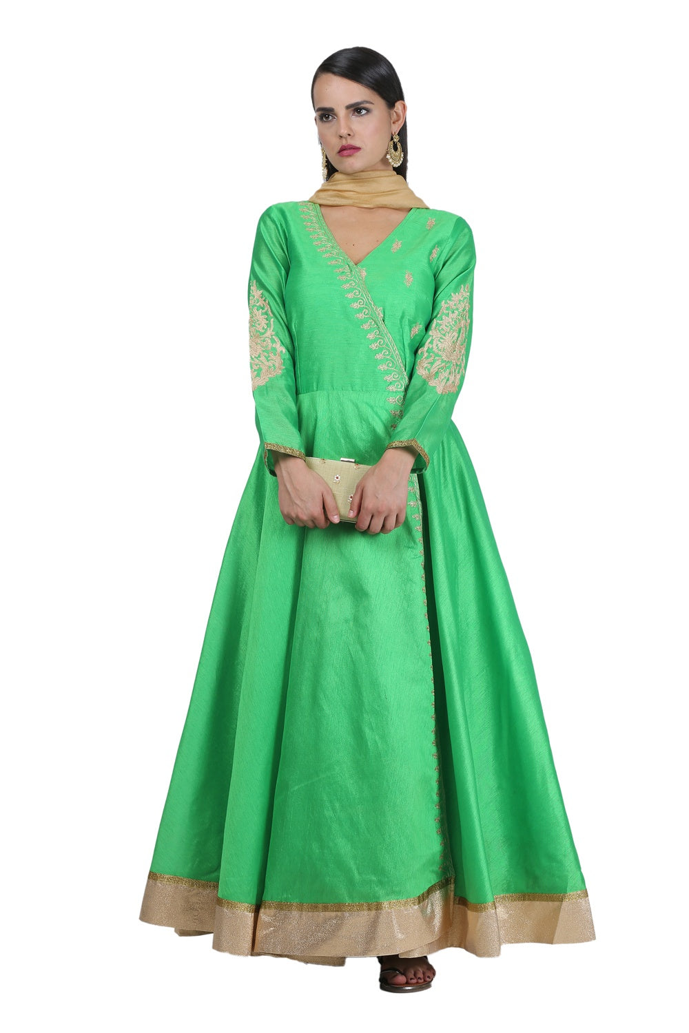Green Silk Anarkali With Embroidery
