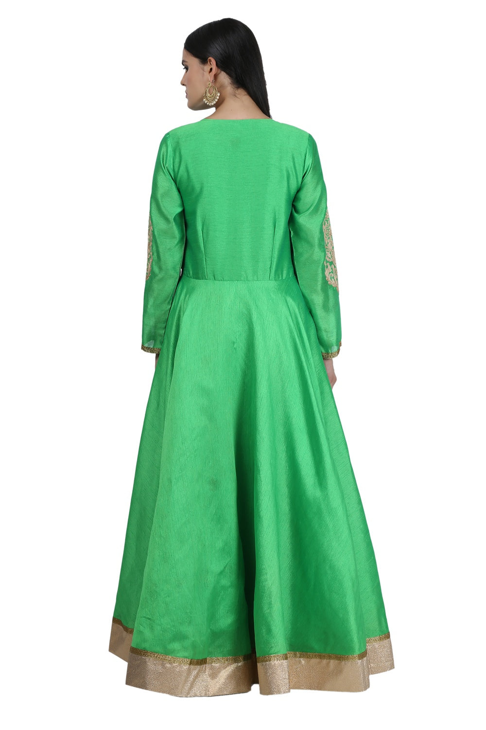 Green Silk Anarkali With Embroidery