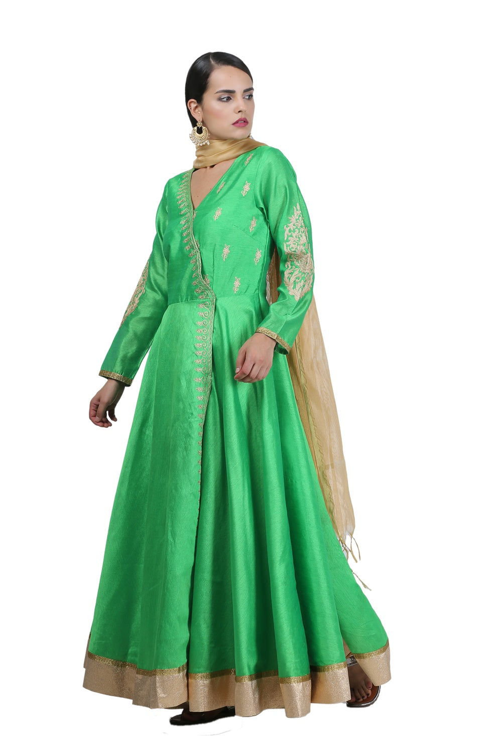 Green Silk Anarkali With Embroidery