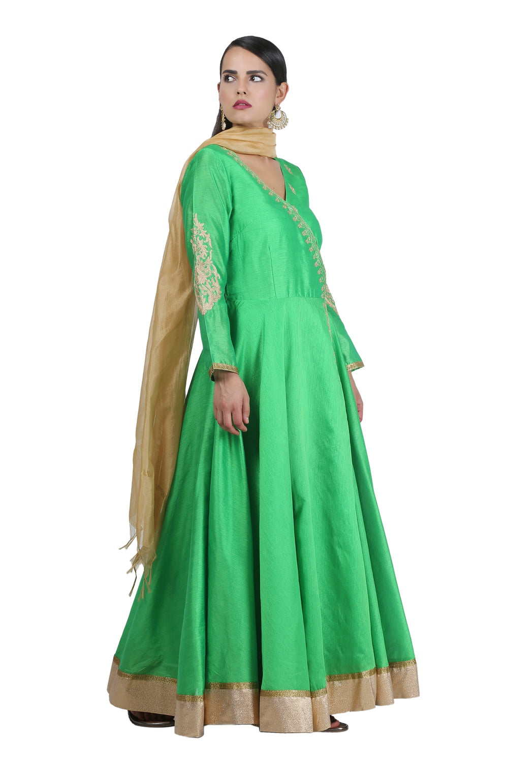 Green Silk Anarkali With Embroidery