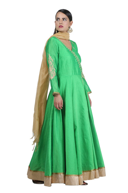 Green Silk Anarkali With Embroidery