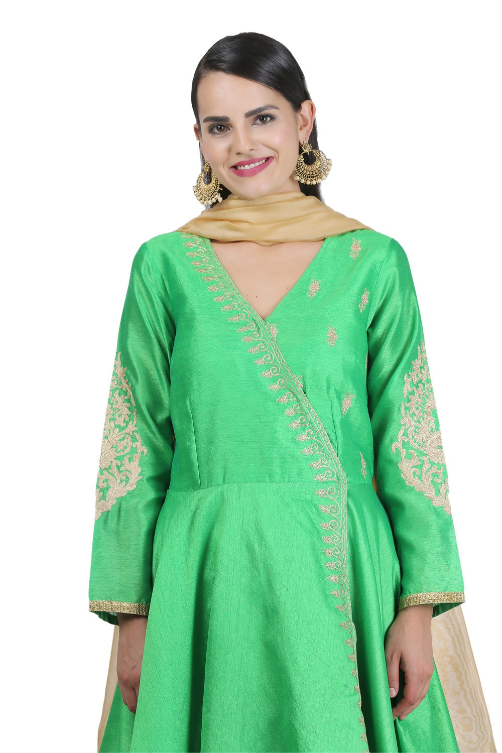 Green Silk Anarkali With Embroidery