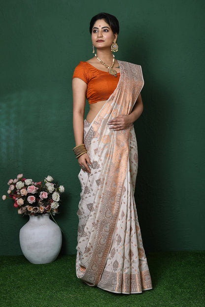 Off White Banarasi Silk Saree