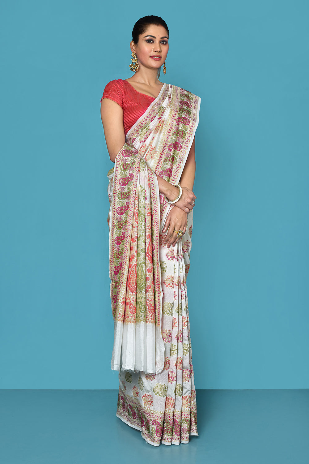 White Banarasi Silk Saree