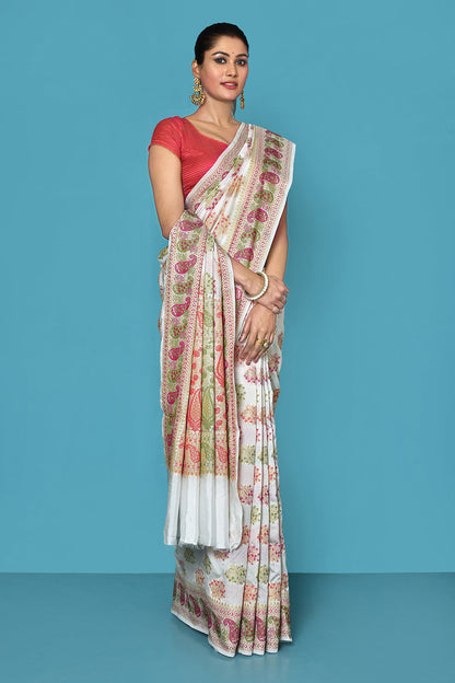 White Banarasi Silk Saree