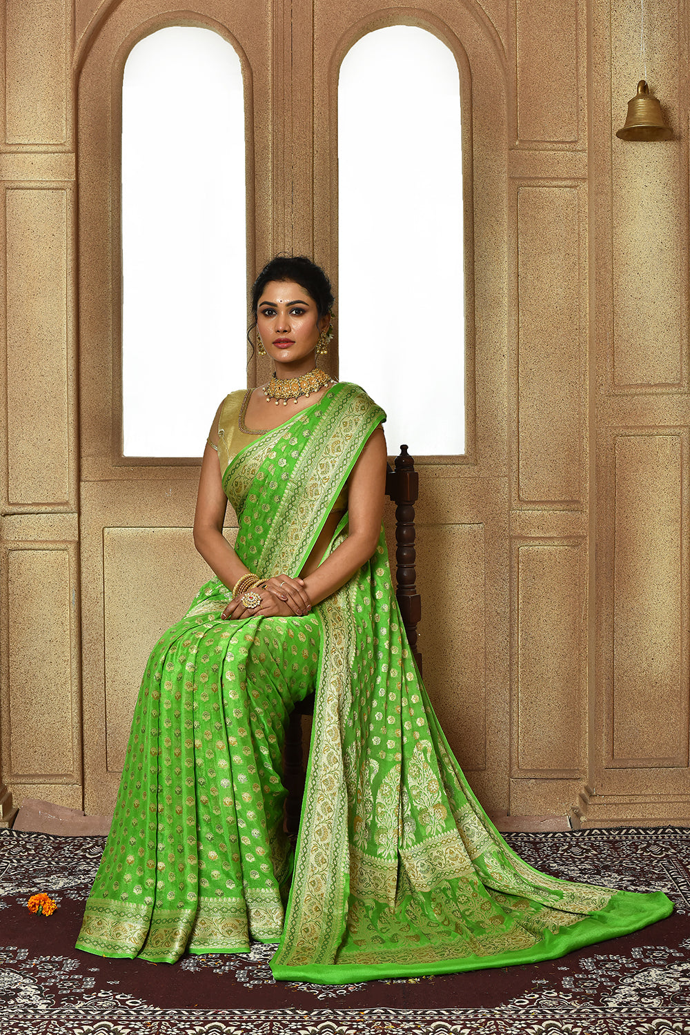 Pista Green Banarasi Silk Saree
