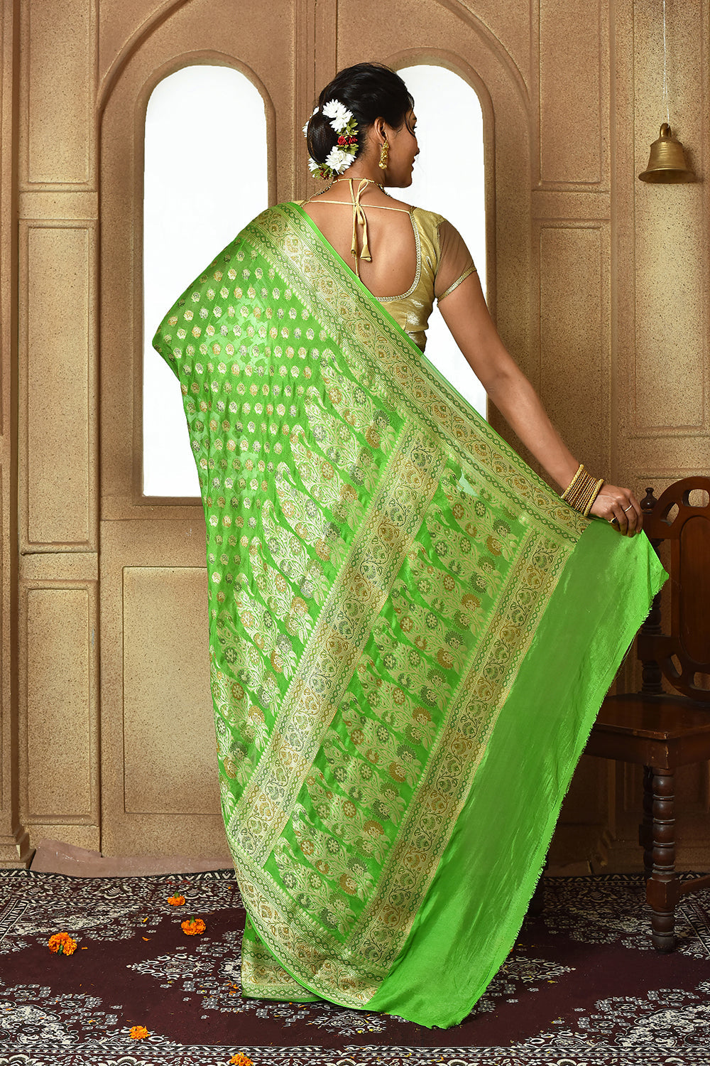 Pista Green Banarasi Silk Saree