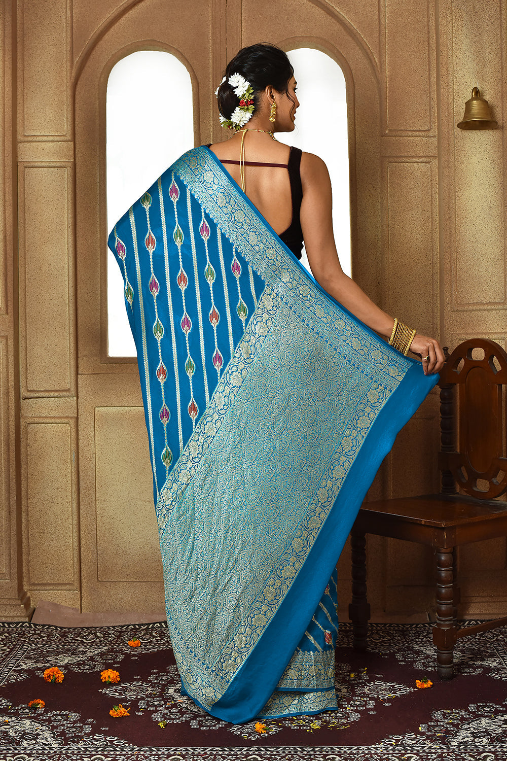 Picock Blue Banarasi Silk Saree