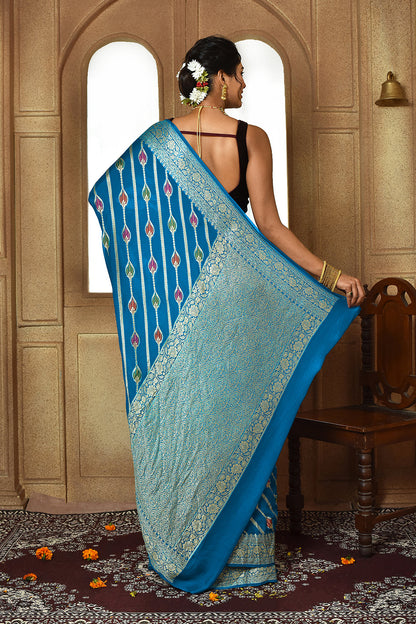 Picock Blue Banarasi Silk Saree