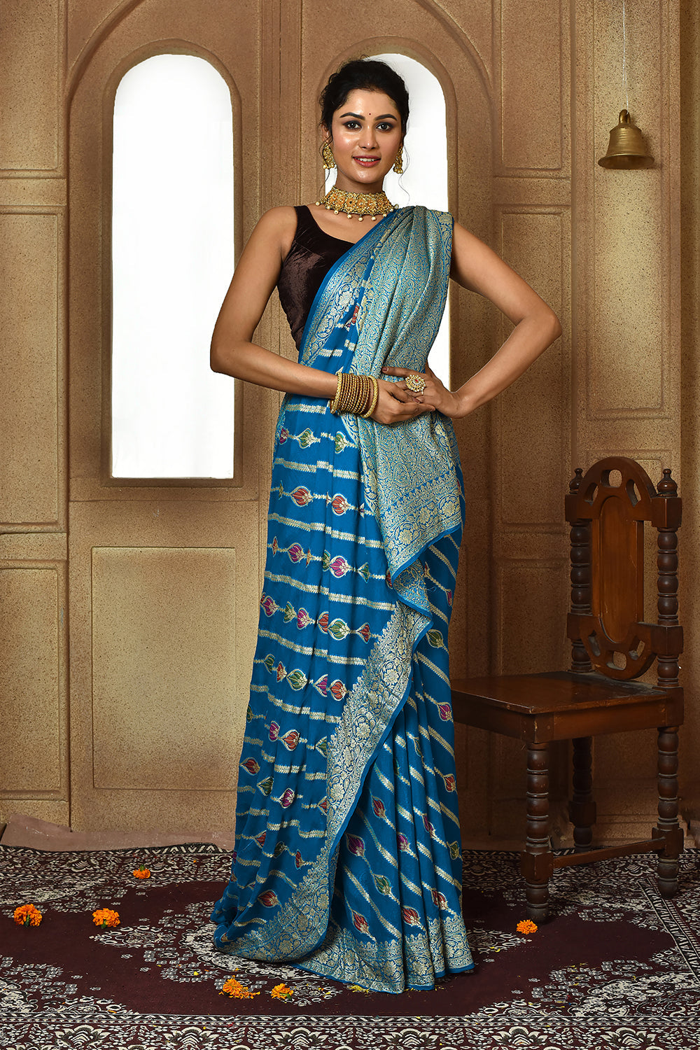 Picock Blue Banarasi Silk Saree