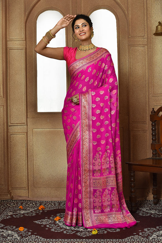 Pink Banarasi Silk Saree