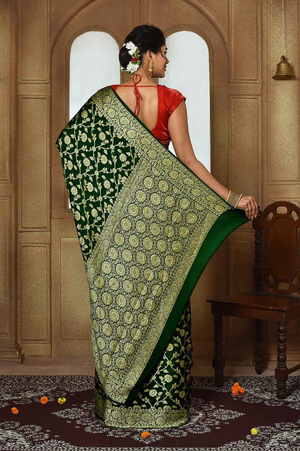Dark Green Banarasi Silk Saree