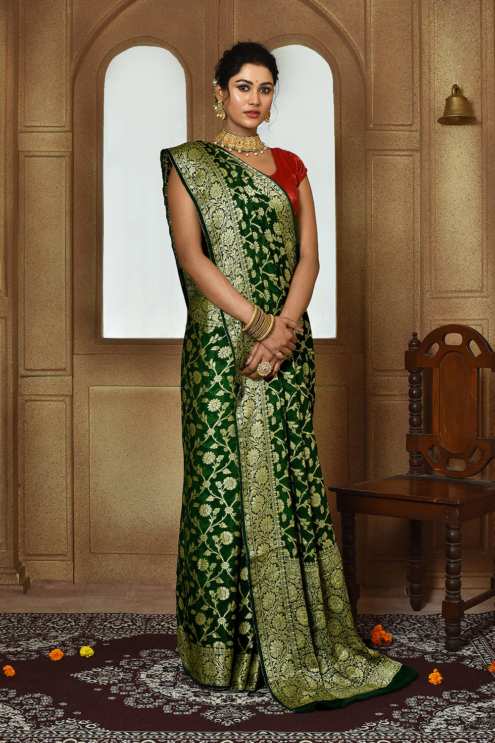Dark Green Banarasi Silk Saree