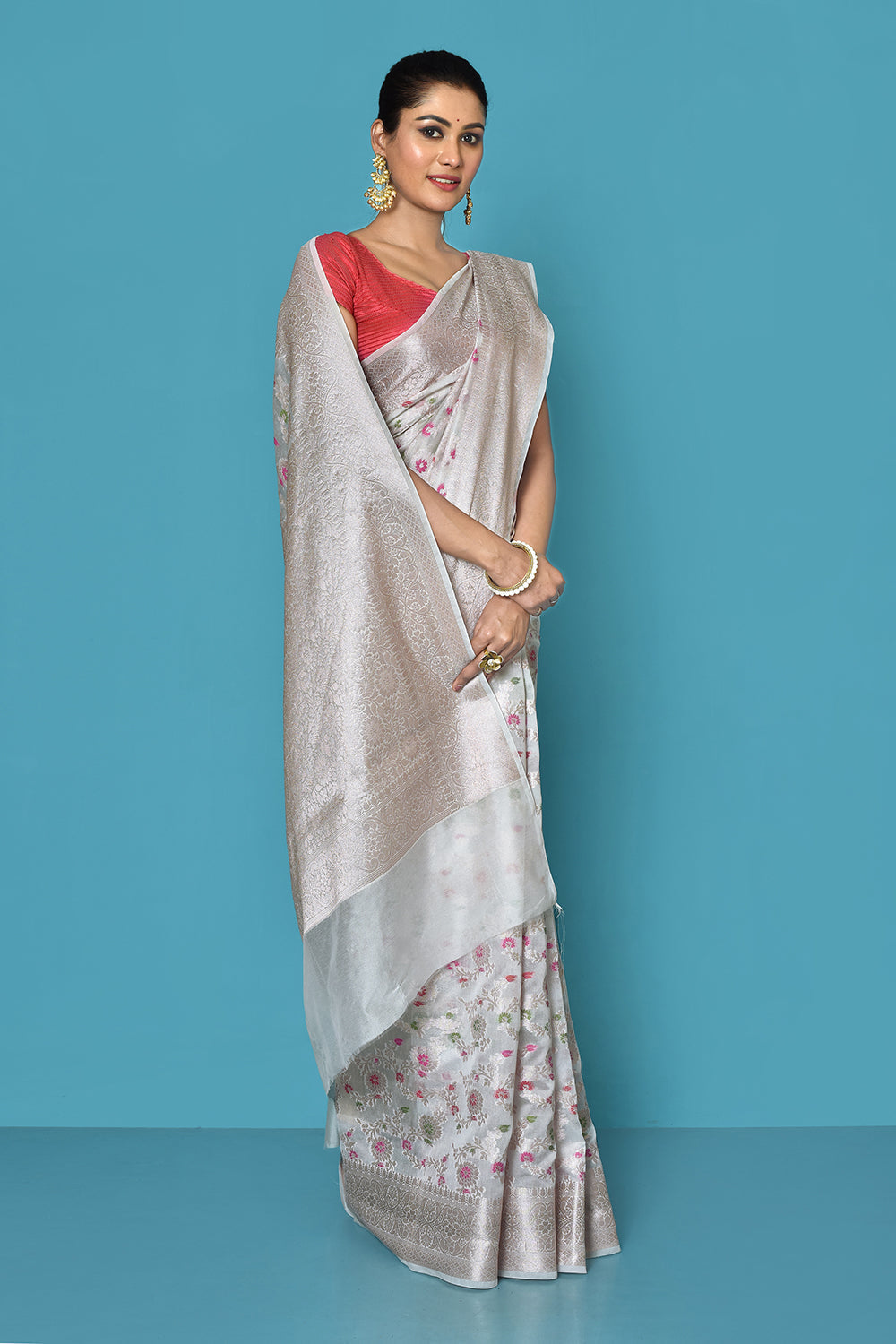 White Banarasi Silk Saree