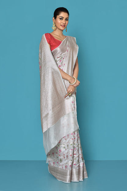 White Banarasi Silk Saree