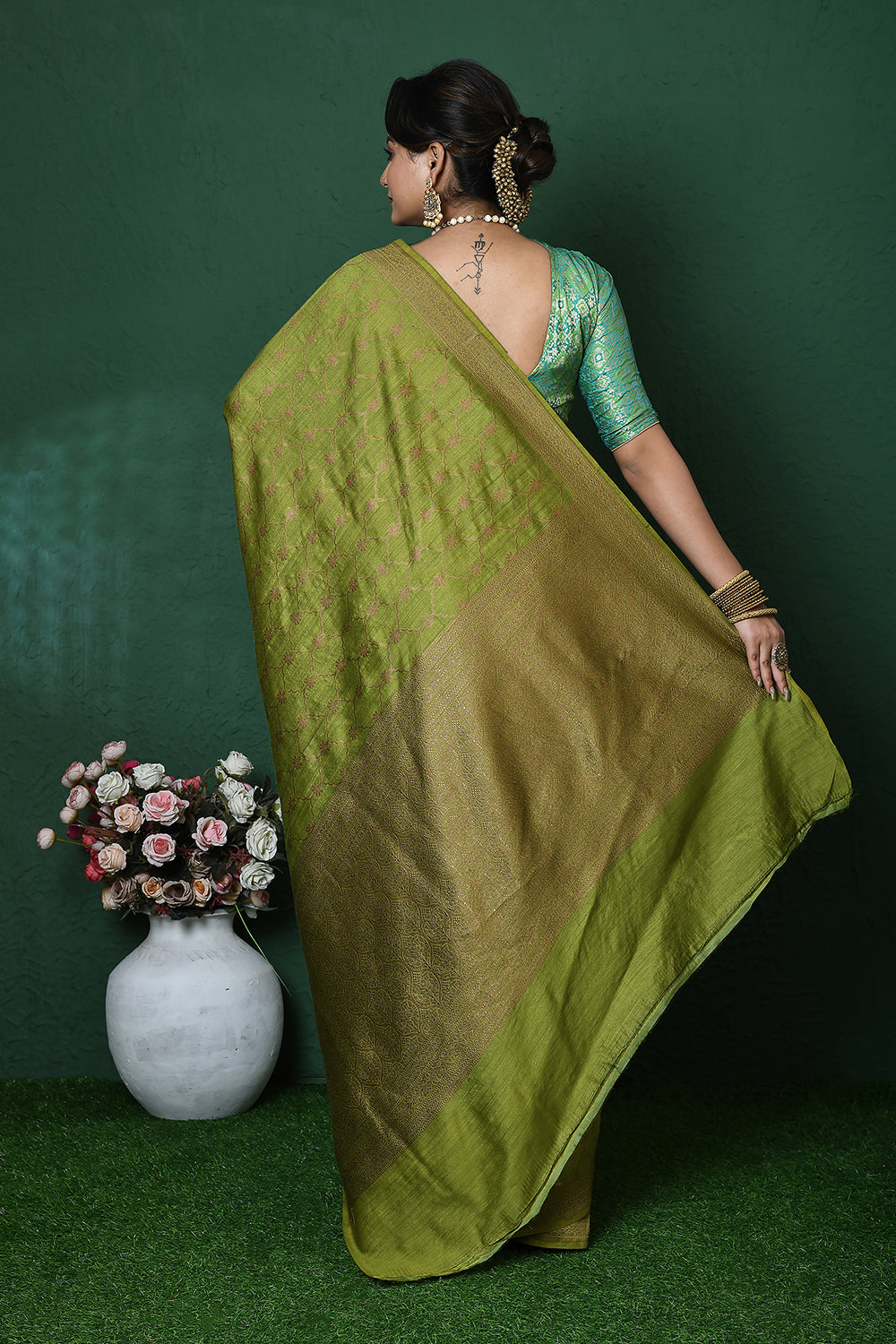 Mehndi Banarasi Silk Saree