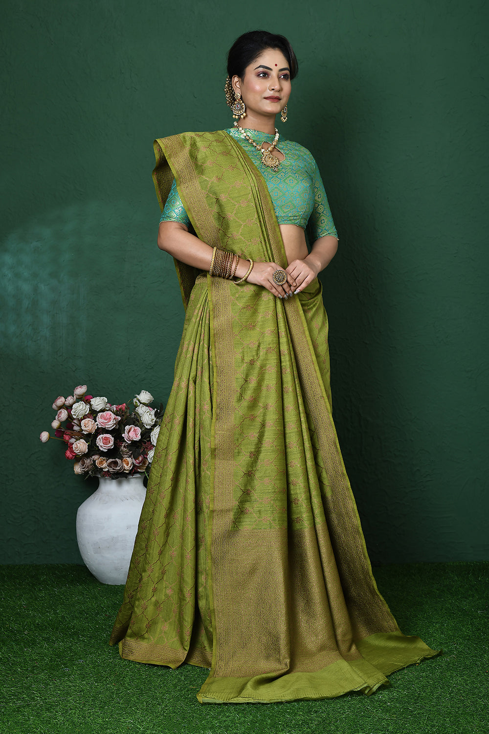 Mehndi Banarasi Silk Saree