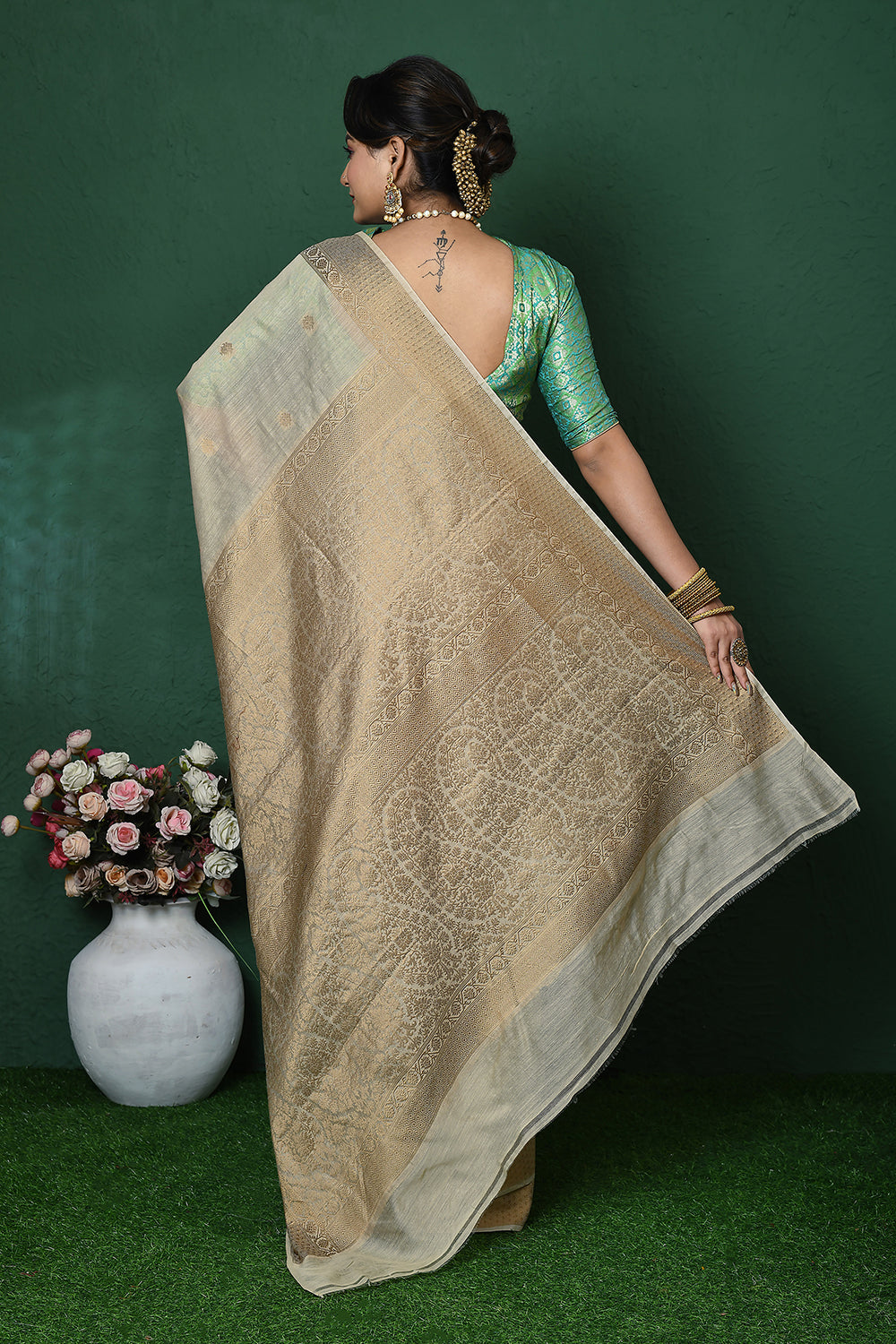 Off White Banarasi Silk Saree