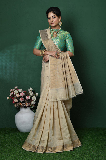 Off White Banarasi Silk Saree