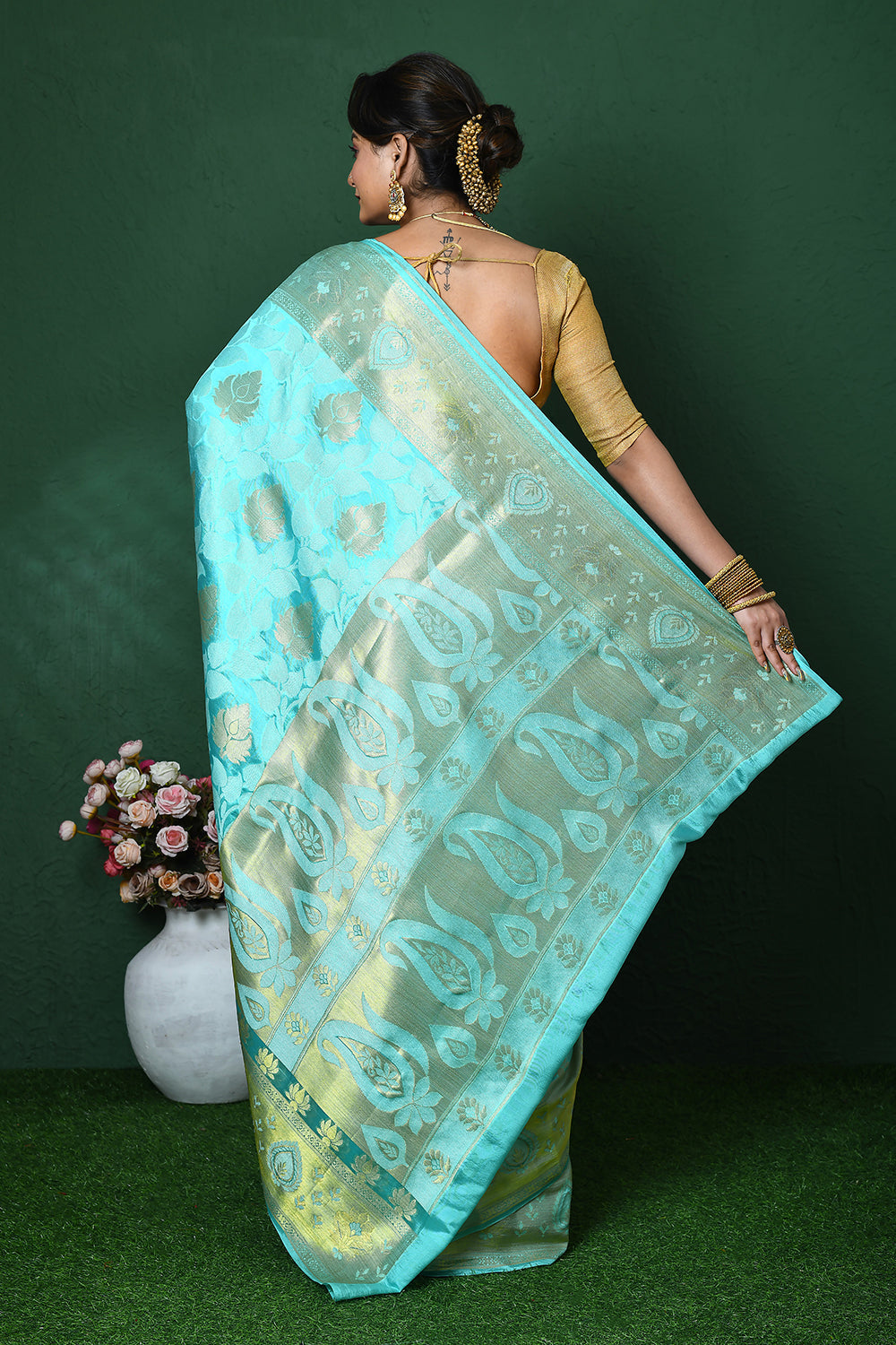 Sea Blue Banarasi Silk Saree