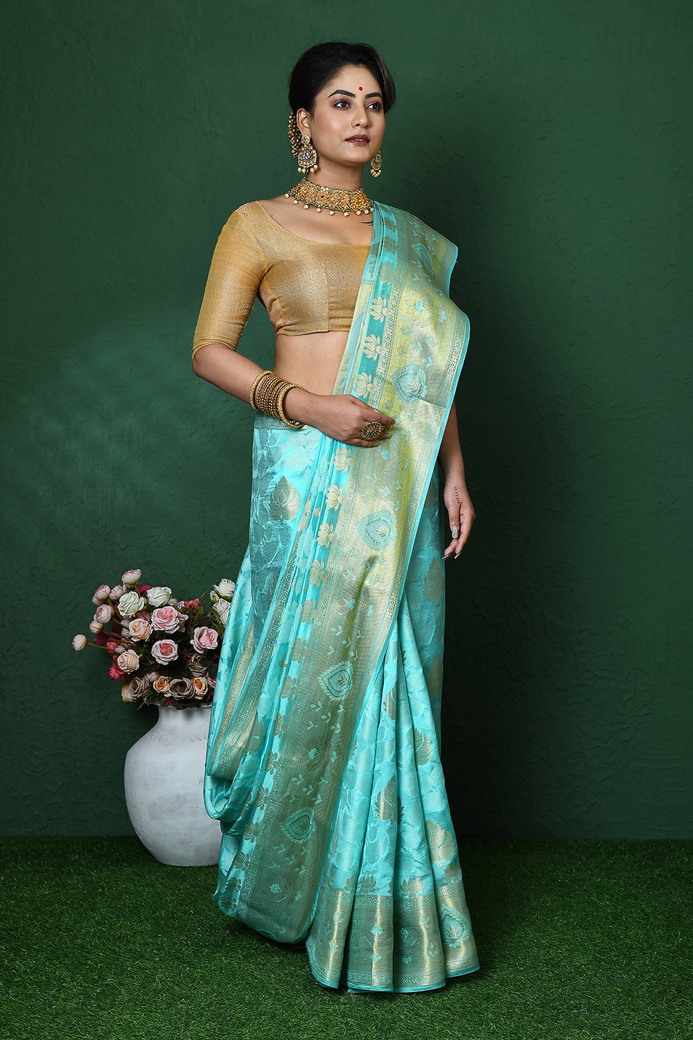 Sea Blue Banarasi Silk Saree