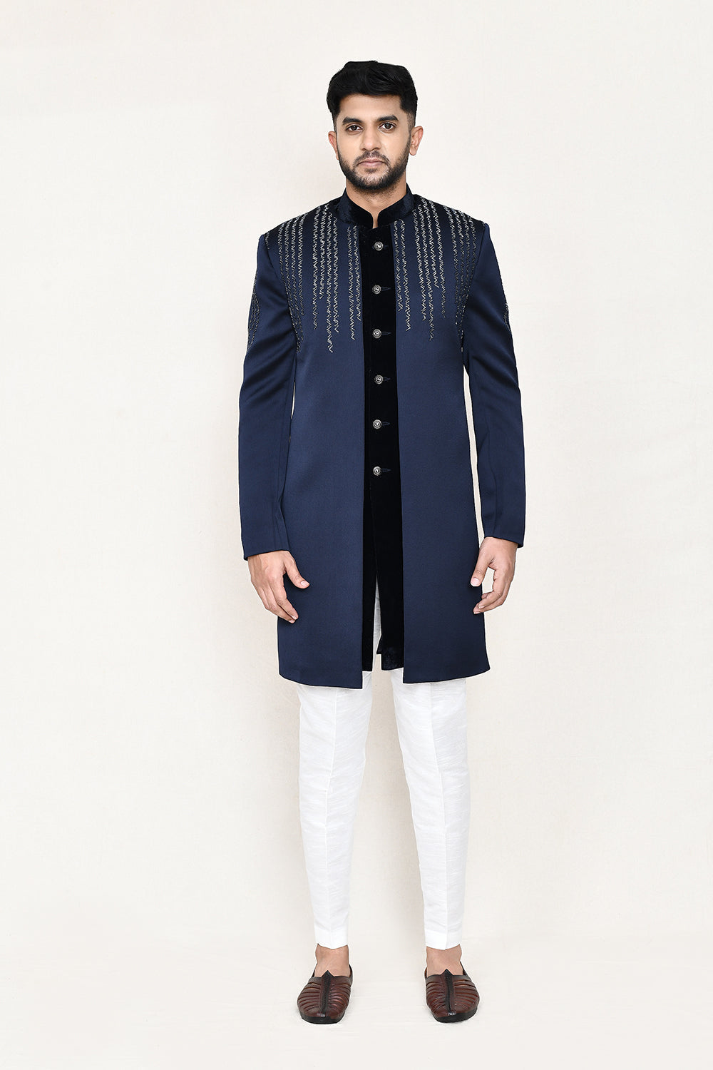 Navy Blue Indowestern with Straight Fit Pant