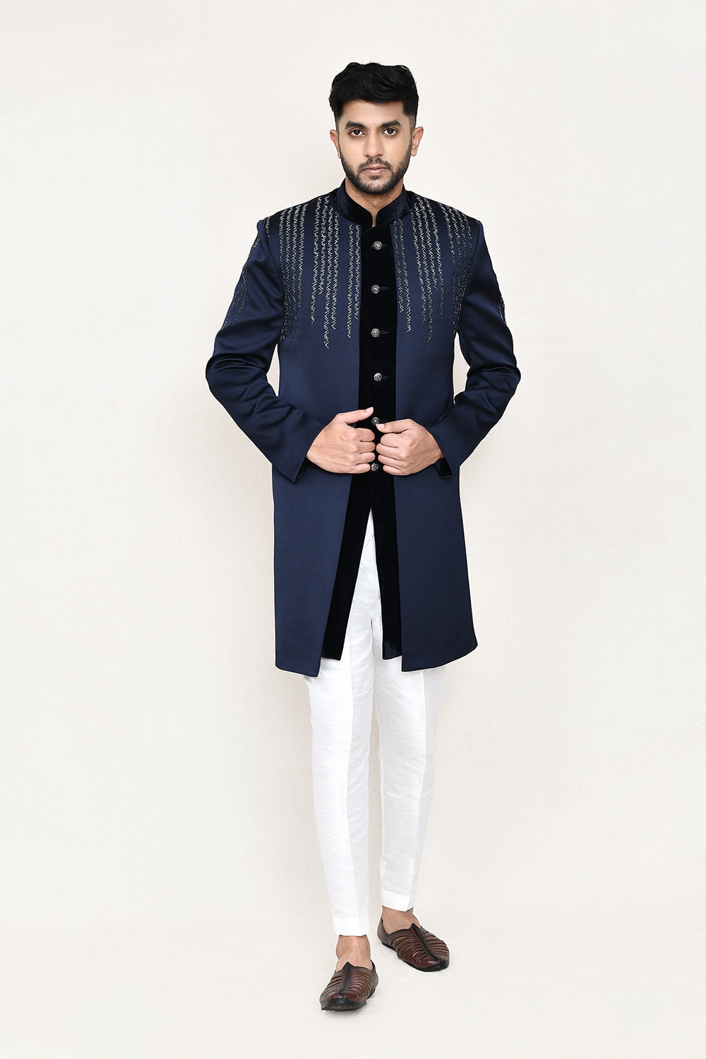 Navy Blue Indowestern with Straight Fit Pant