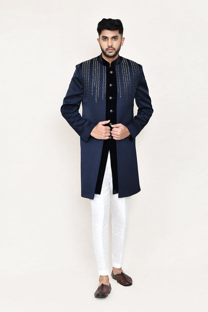 Navy Blue Indowestern with Straight Fit Pant