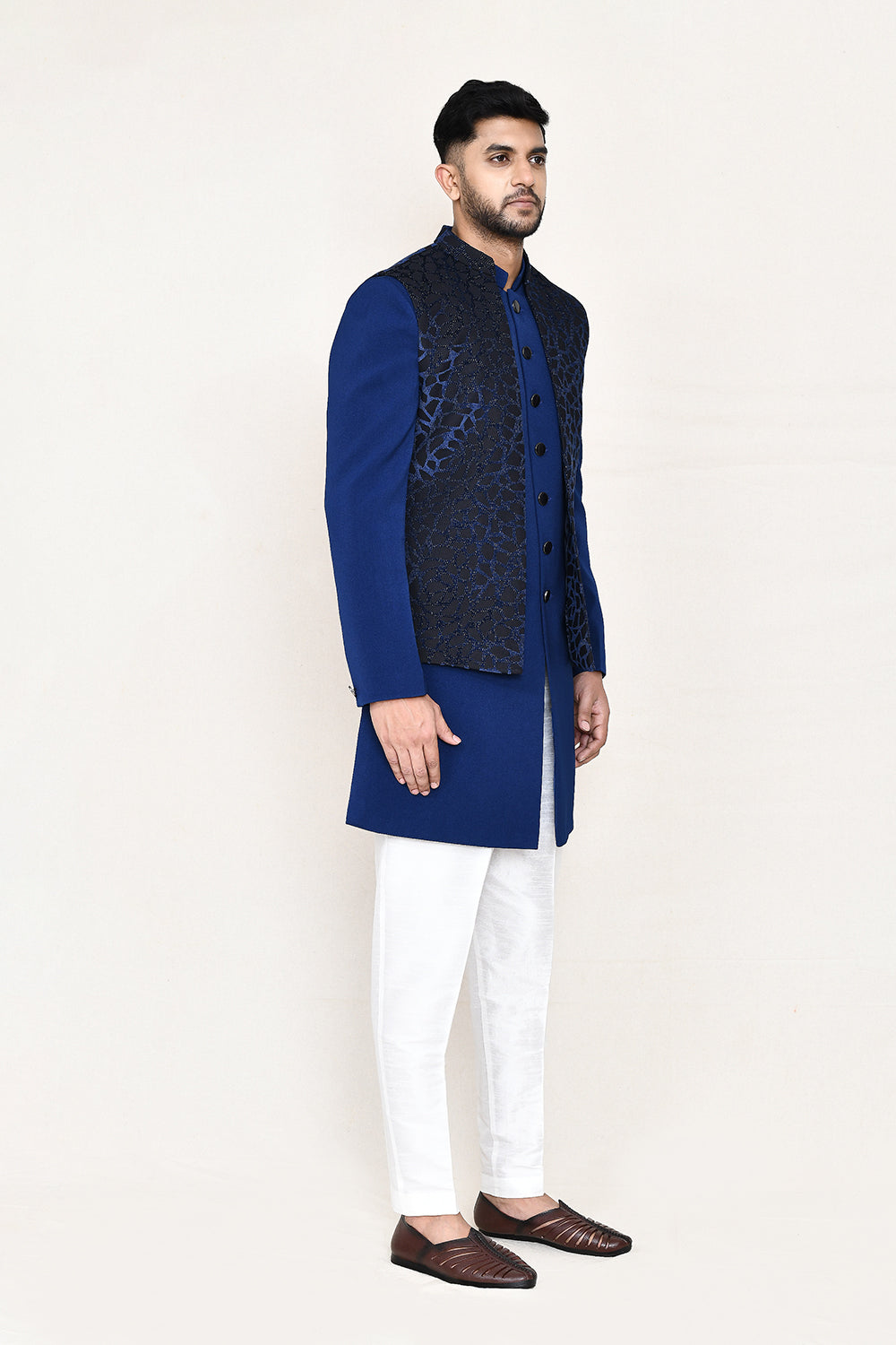 Blue Indowestern with Straight Fit Pant