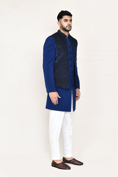 Blue Indowestern with Straight Fit Pant